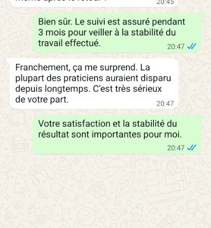 Conversation WhatsApp : suivi sur 3 mois après retour affectif